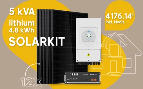 Solar Kit 12 Panels 5 kVA Deye Inverter und eine Pylontech US5000 DEYE Batterie zum Preis von 4176.14€ inkl. MwSt.